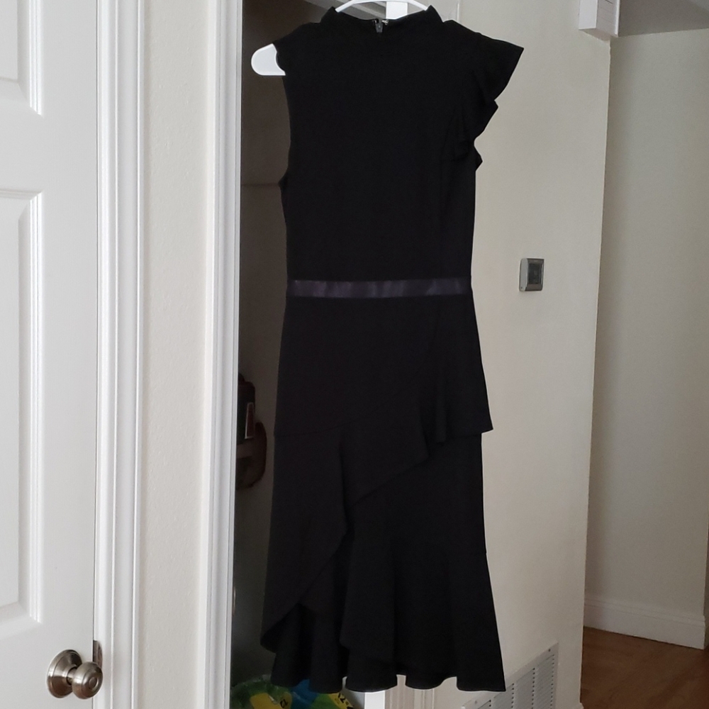 Bebe midi black dress with asymmetrical details
